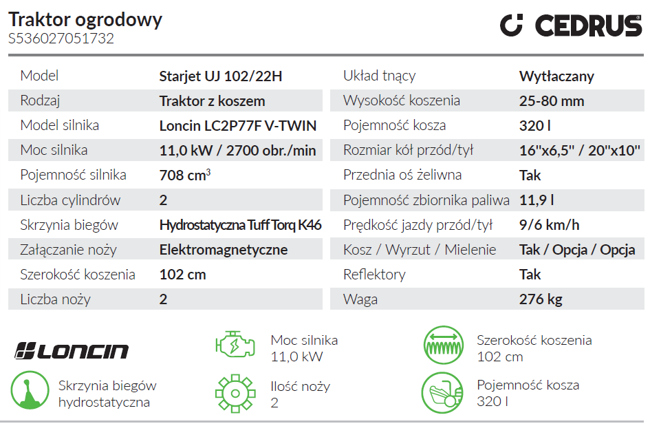 Traktorek Cedrus Starjet UJ 102/22H