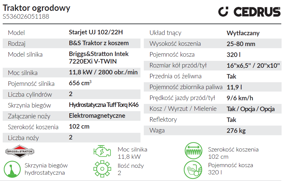 Traktor ogrodowy Starjet UJ 102/22H